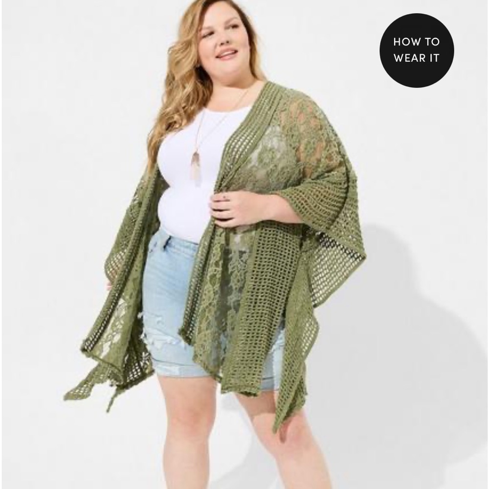 Torrid Size 1/2 Olive Mixed Lace And Pointelle Poncho NWT